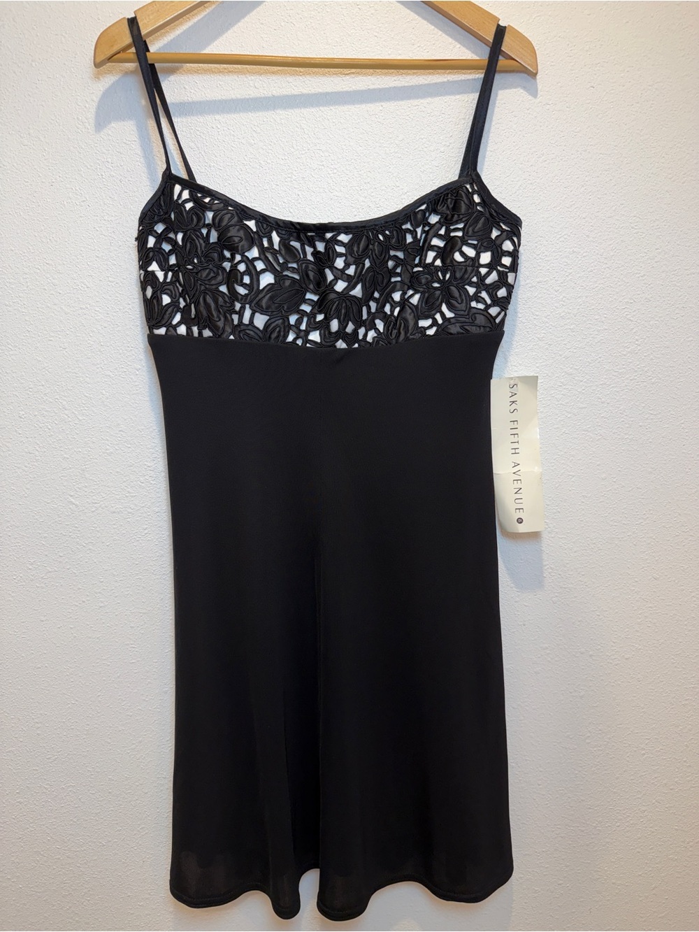NWT Vintage 90’s Tadashi Saks Fifth Avenue Black Lace-Panel Slip Dress size 12